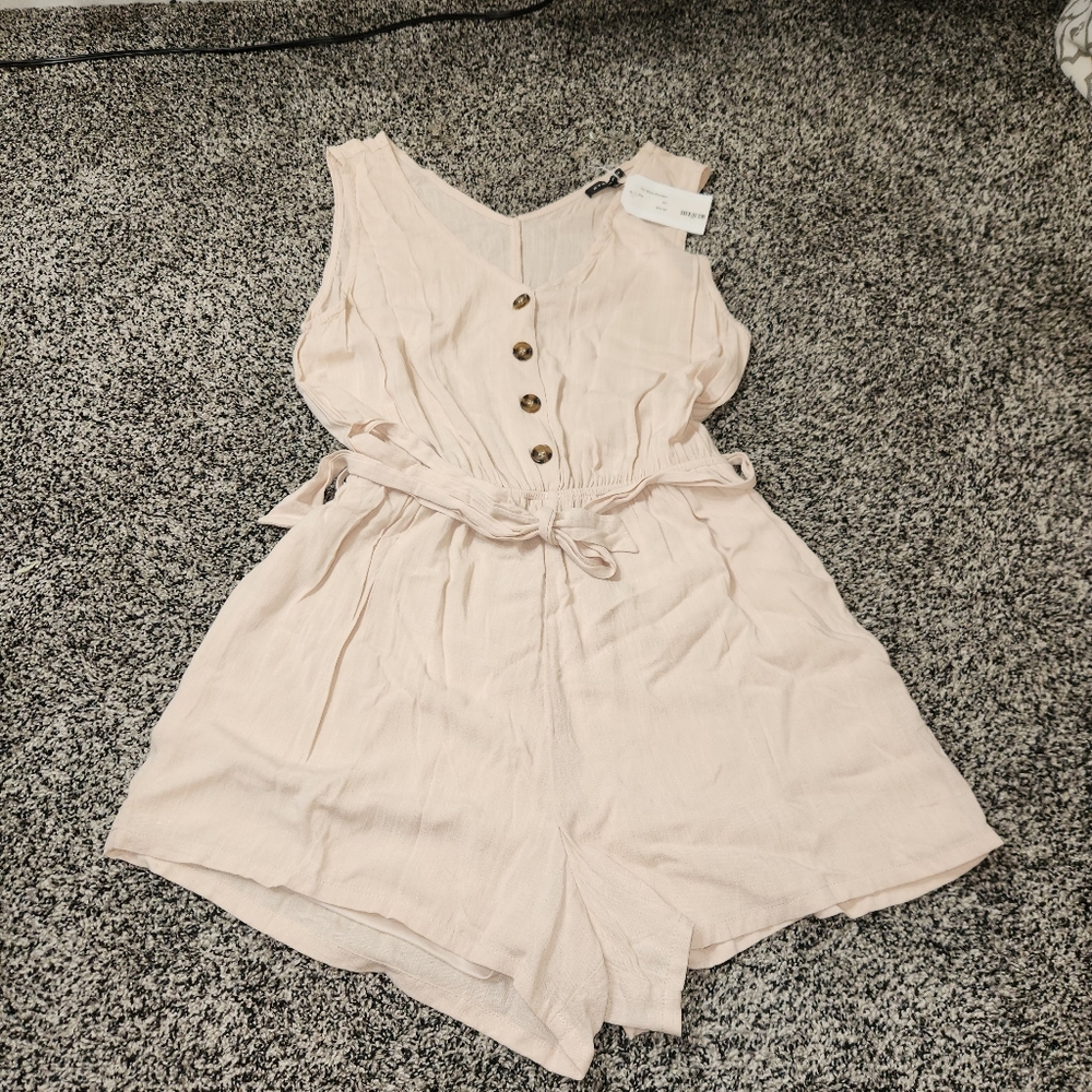 Staccato Tank Romper‎ Button Front, Tie,  Cream, Beige, Size Large, Boutique Nwt